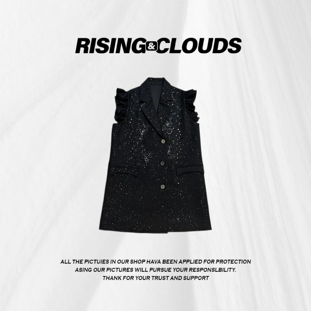 RISING&CLOUDS小云姐【原创】2025无袖显瘦拼接蕾丝舒适马甲030165