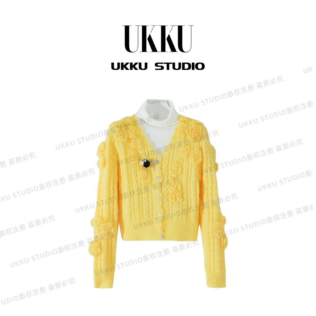 沐【UKKUSTUDIO】休闲设计师百搭时尚小香风针织开衫614939