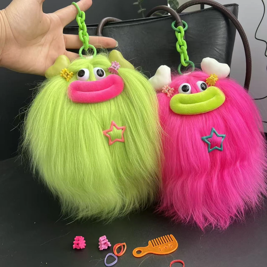 大群新款嘟嘟嘴）嘟嘟唇DIY长发怪丑萌搞笑卡通公仔钥匙扣挂件