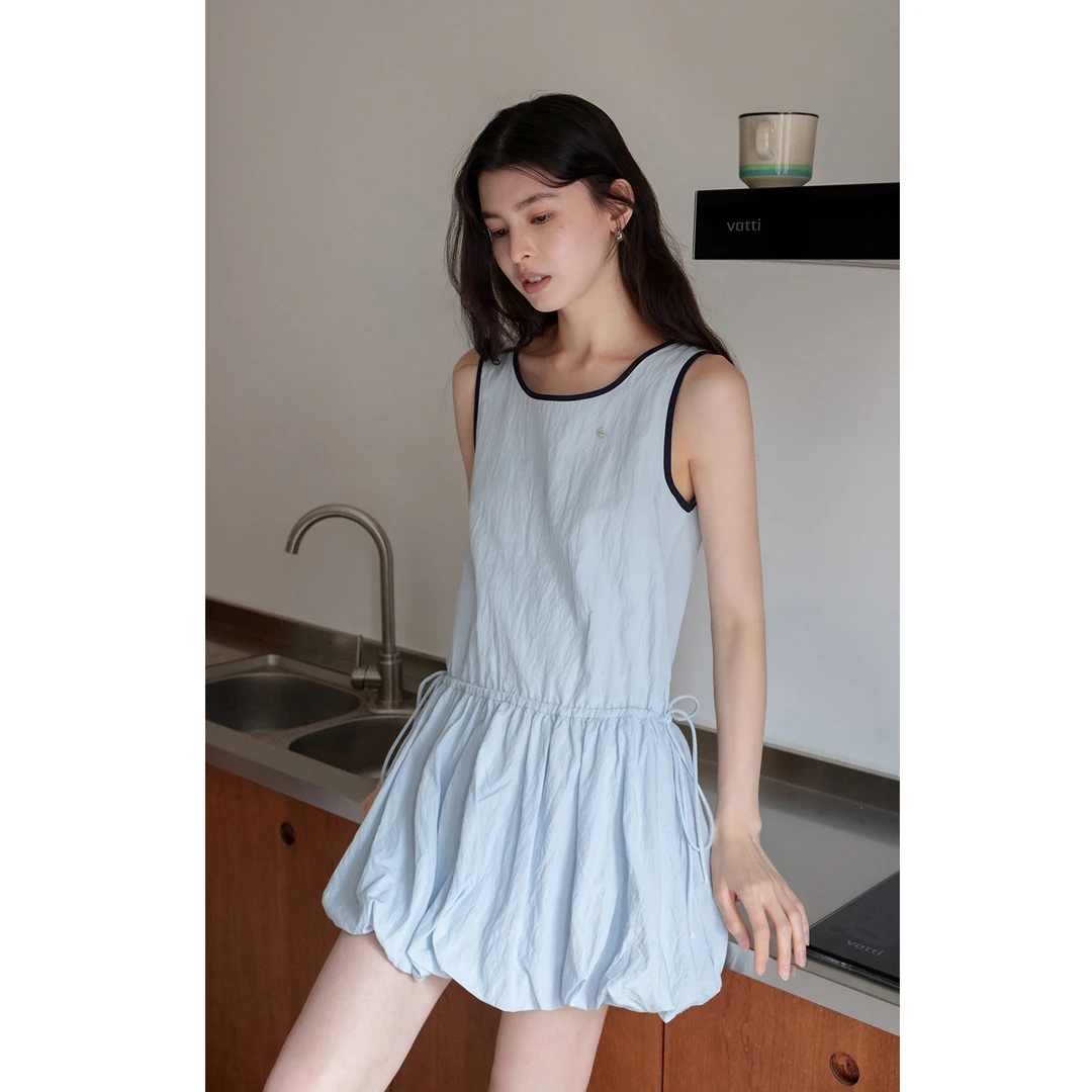 EGGKA 撞边无袖收腰休闲时尚女夏气质显瘦花苞连衣裙 E25D1633AF