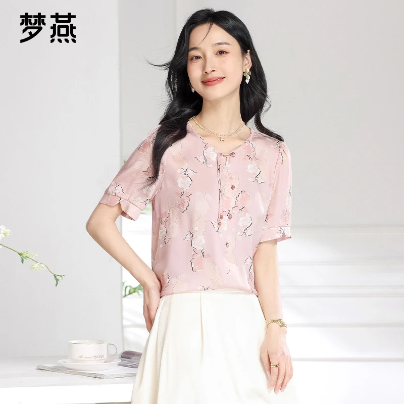 梦燕夏季女款时尚百搭气质宽松休闲舒适简约新中式上衣BS01B5500