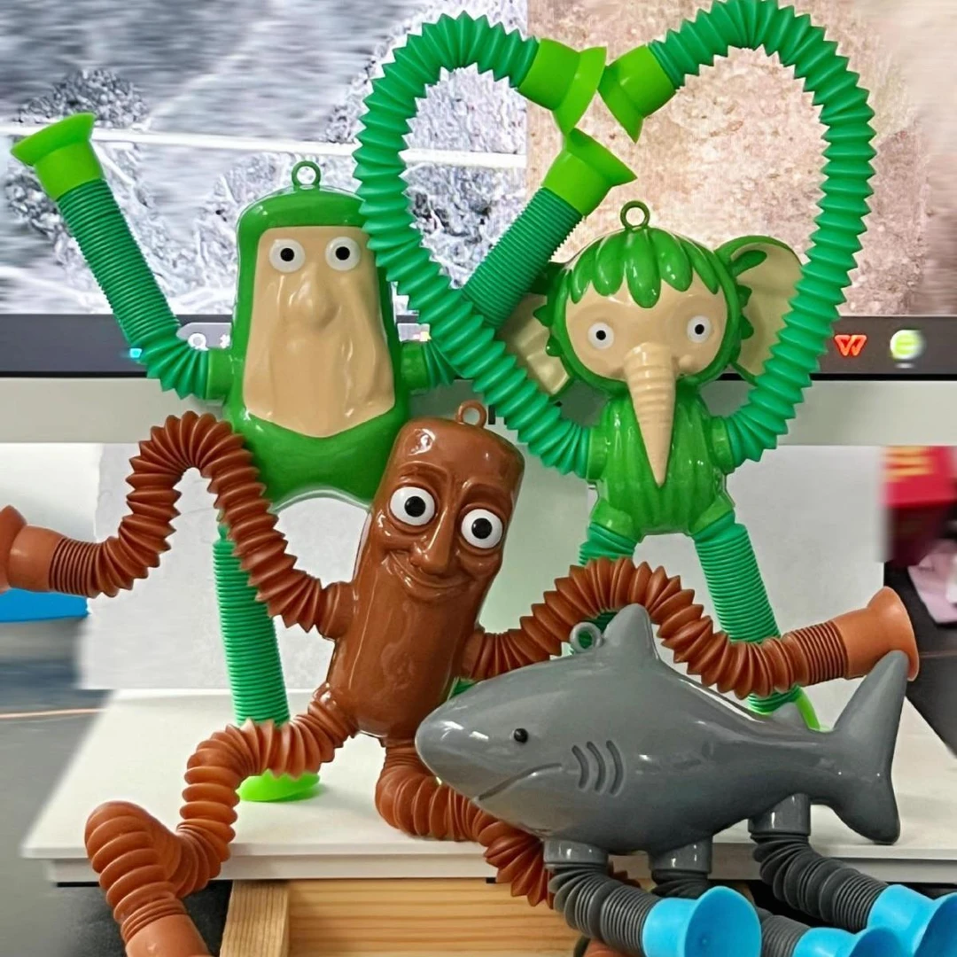 新品美国AI山海经百变拉伸管卡通伸缩拉拉吸盘木棍人鲨鱼儿童减压