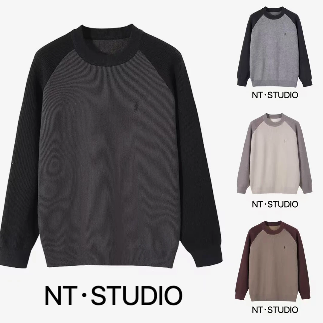 2024秋冬新款撞色净版圆领百搭通勤松弛感加厚毛衣