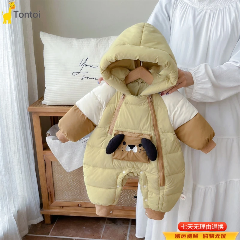 童泰【断码】2025新品婴幼儿连体哈衣外出服冬季男宝宝棉衣爬服新生