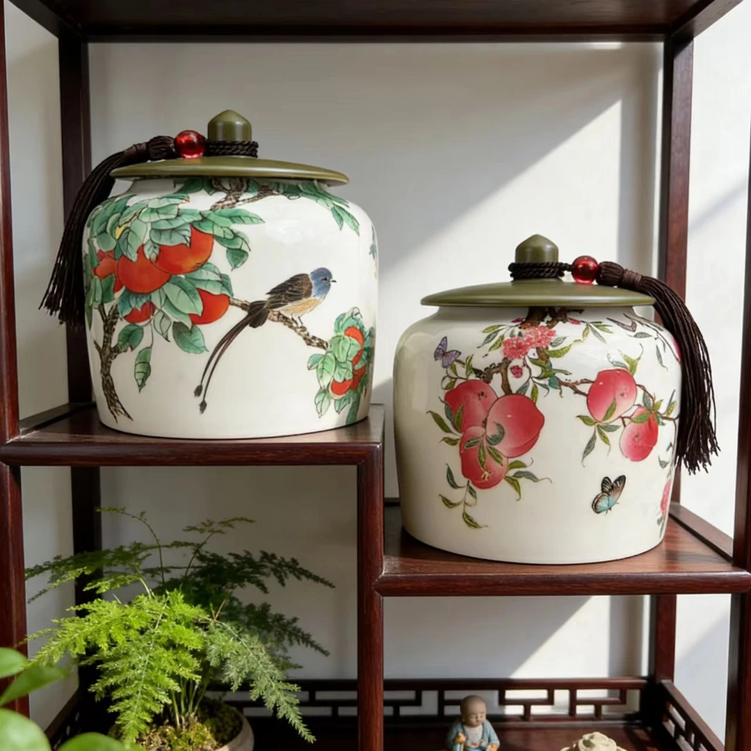 wh3169九桃大号茶叶罐+柿柿如意茶叶罐