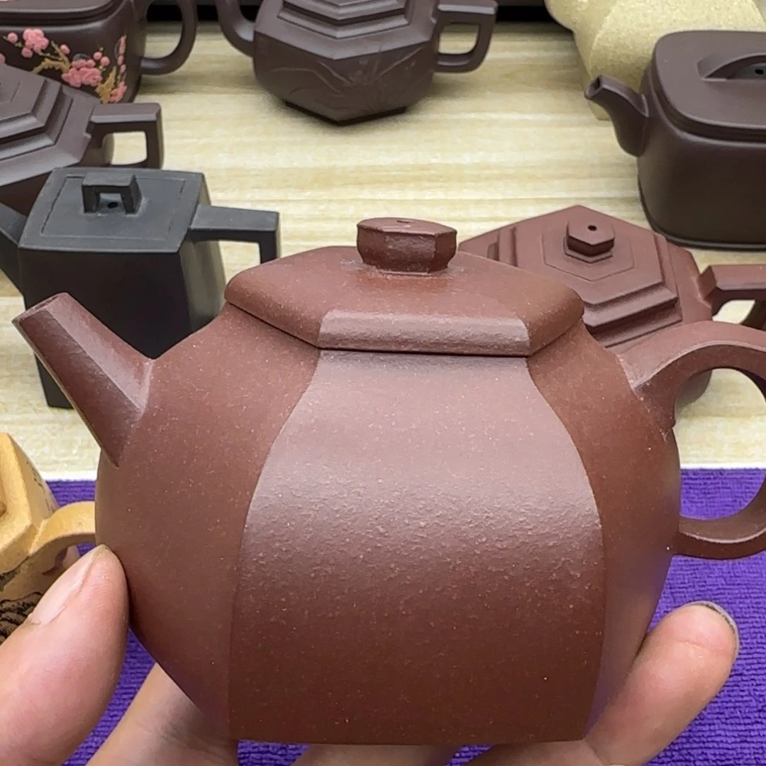 紫泥壶半手工制作紫泥六方梨形160毫升