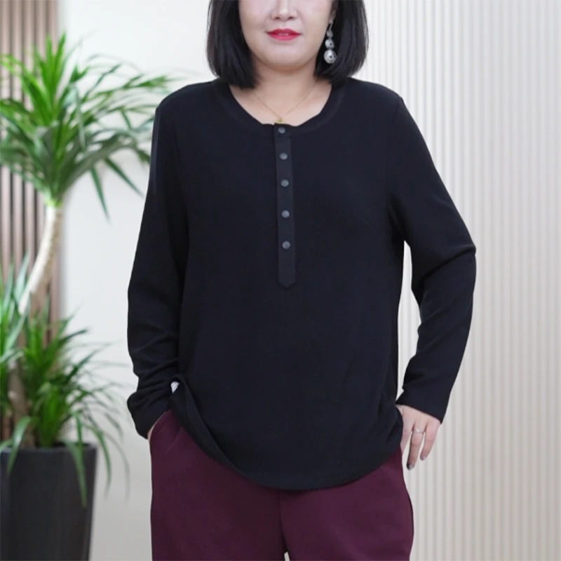 圆领自发热真德绒打底衫女大码弹力抗静电百搭保暖显瘦秋季上衣