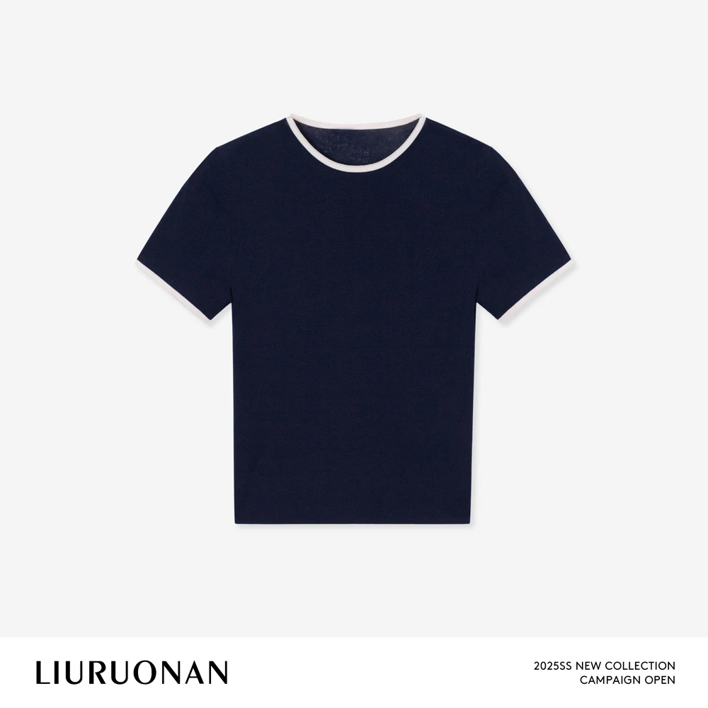 LIURUONAN 25SS【撞色毛织短袖】小众设计圆领正肩夏季新款百搭T恤