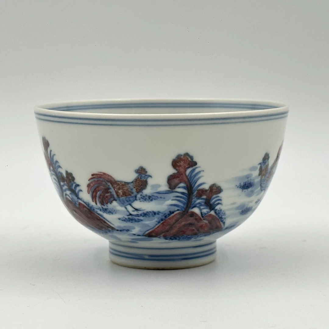 1843 清早期青花釉里红雄鸡图杯