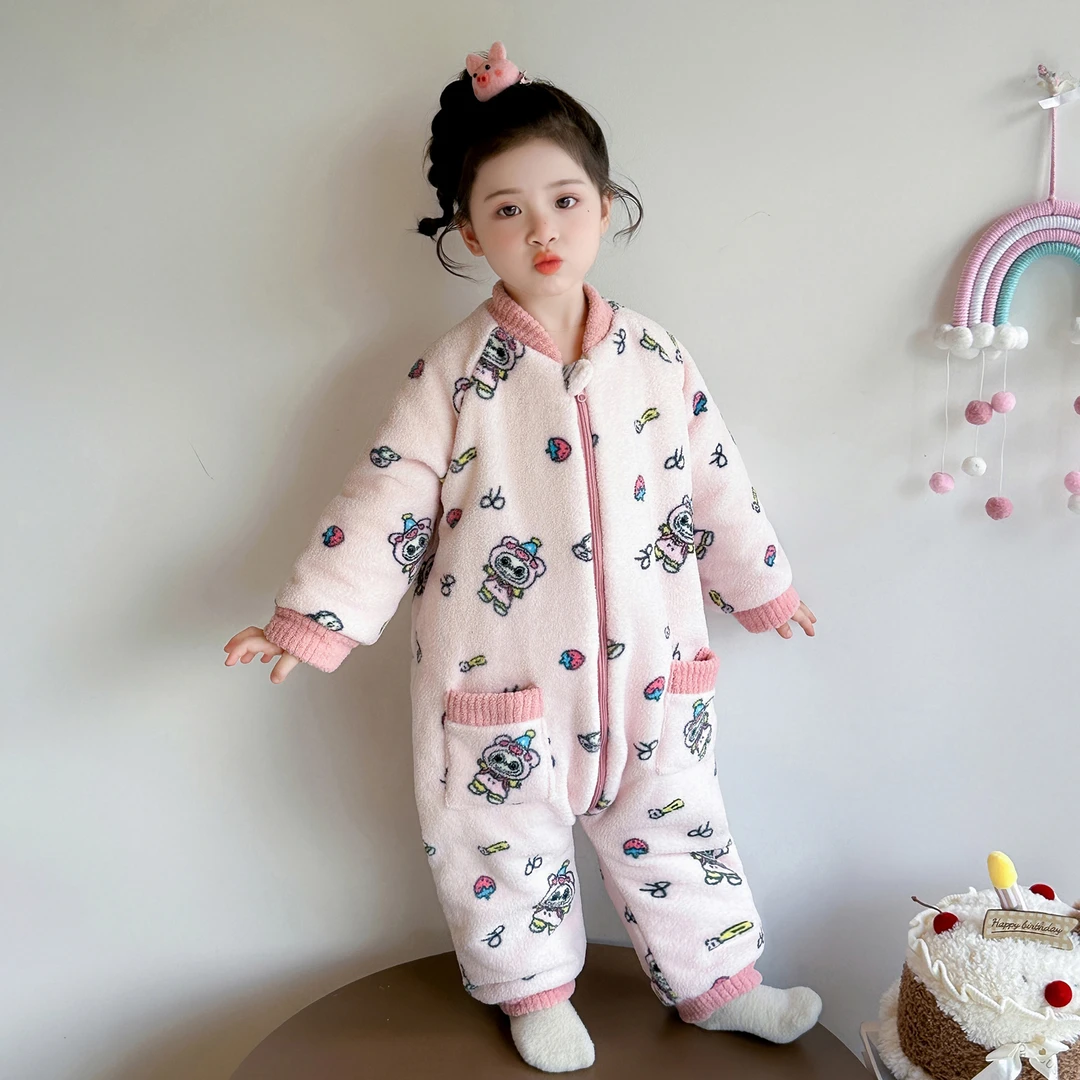 儿童睡衣冬季连体衣双层加厚珊瑚绒女童卡通可爱家居服爬服2025新