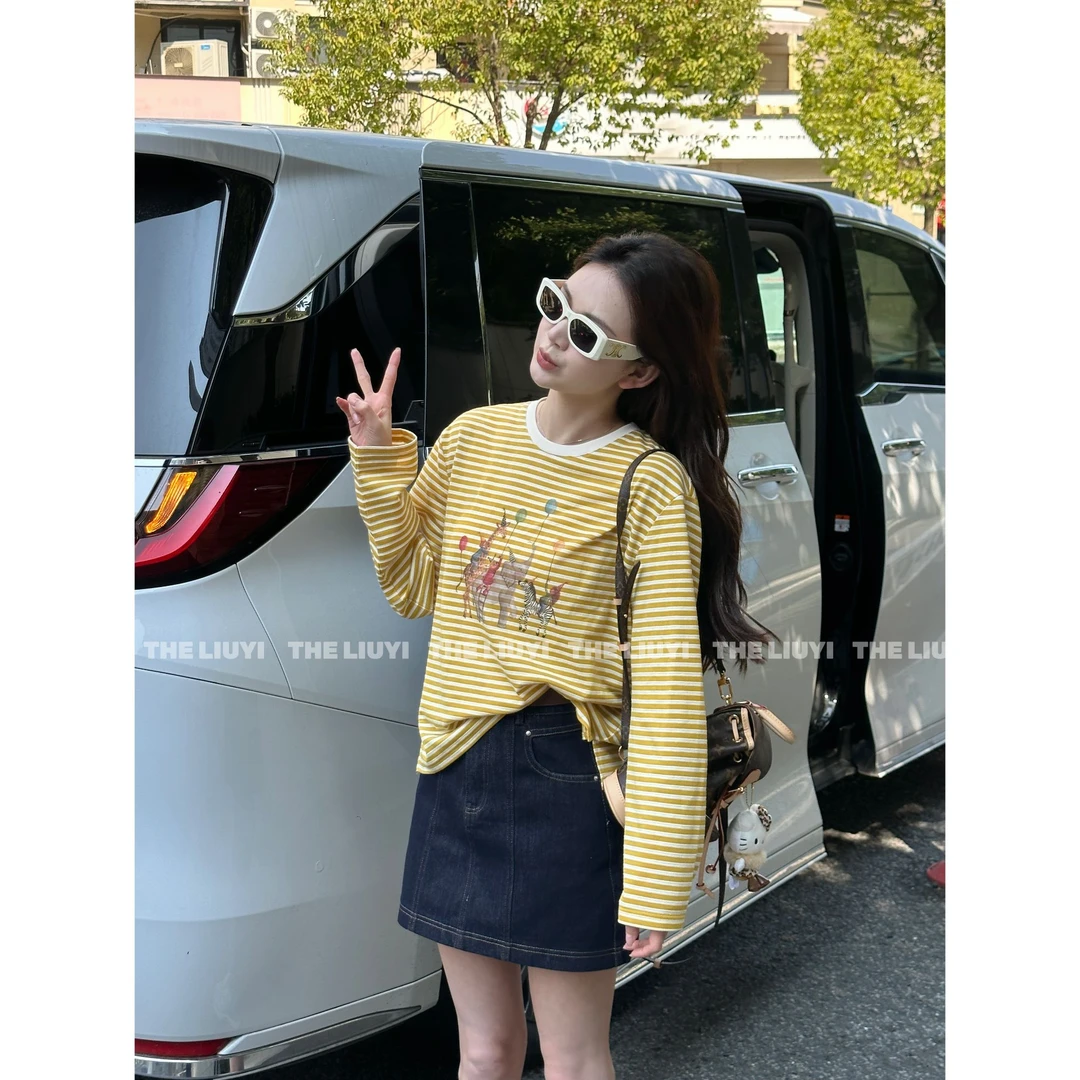 【LIUYI】动物派对~春夏条纹撞色长袖T恤53014