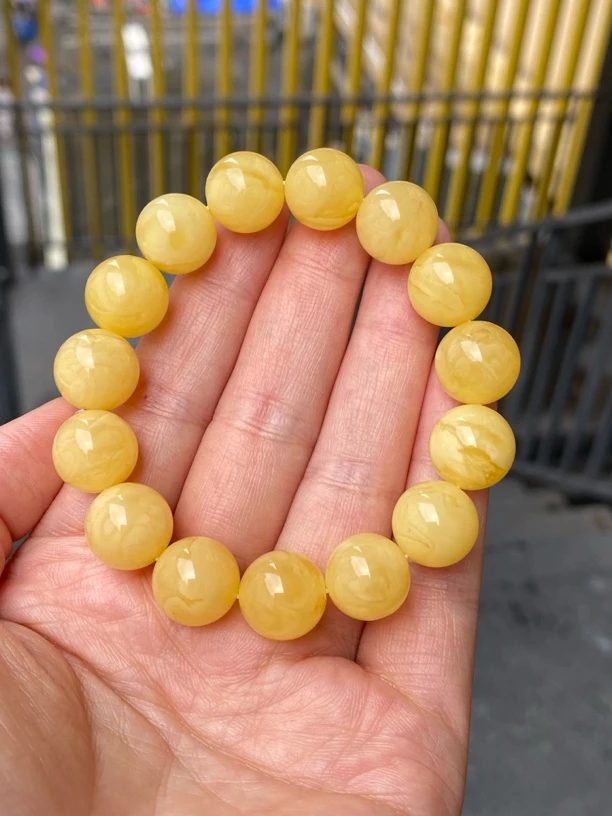 13mm19.19俄罗斯蜜蜡白花蜡圆珠手串纹路清晰流畅纯天然琥珀蜜蜡