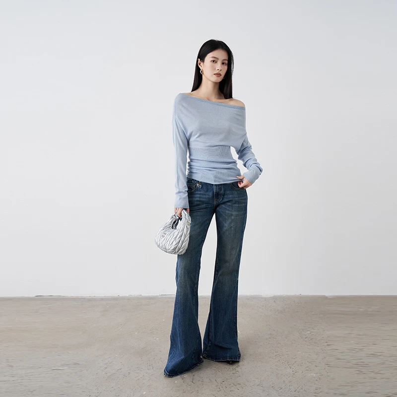 Moprobably李予诺「尤可」法式气质一字肩修身套头针织毛衫L5176057