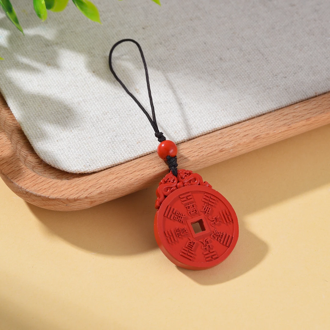 含辰砂工艺品【婉葶珠宝】朱砂红砂山鬼花钱手机挂