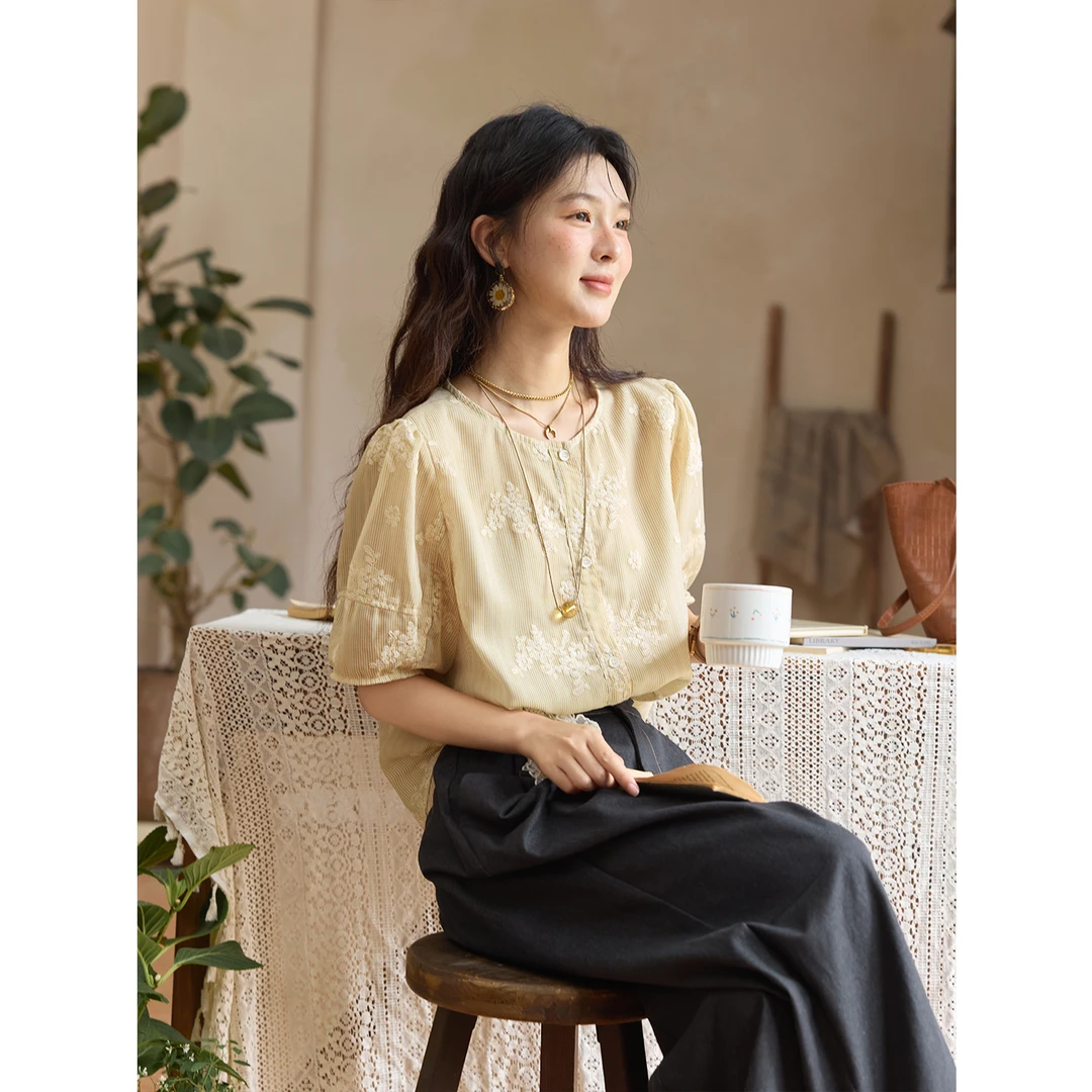 【赵老板专属】谜秀法式复古立体刺绣碎花衬衫上衣MXE36X1874