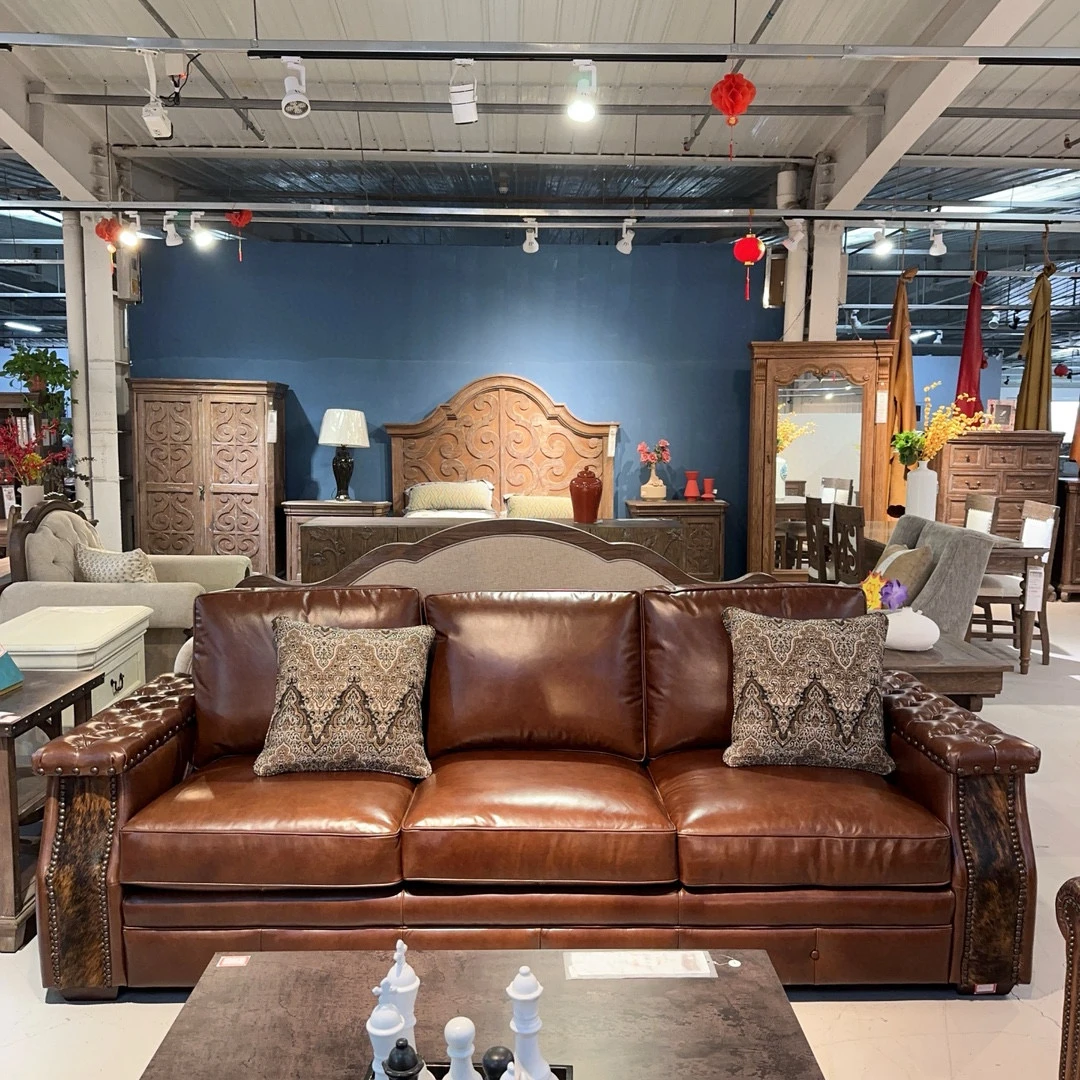 BE美式经典居家客厅三人位牛皮沙发-SS172-尺寸：2540*1010*920