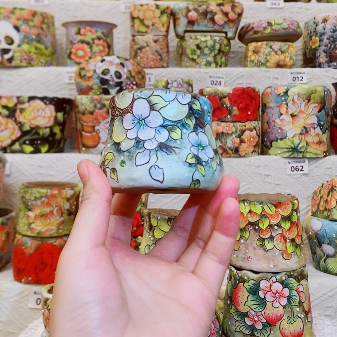 高温釉下彩陶瓷纯手工手绘花盆