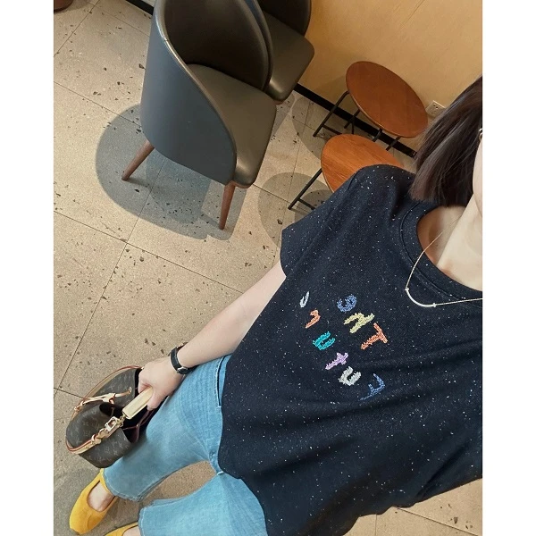 【彩色点点】重工“走针绣”工艺刺绣好面料圆领短袖T恤