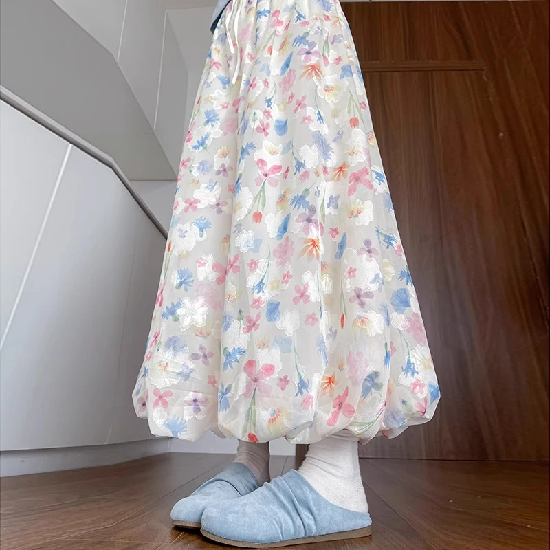 彩色花苞裙裤女夏季2025新薄款碎花大码直筒显瘦气质高腰日常穿搭