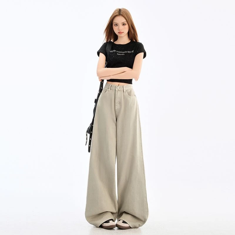 阔腿牛仔裤女2025年春秋新款高腰宽松显瘦百搭直筒拖地裤小个子