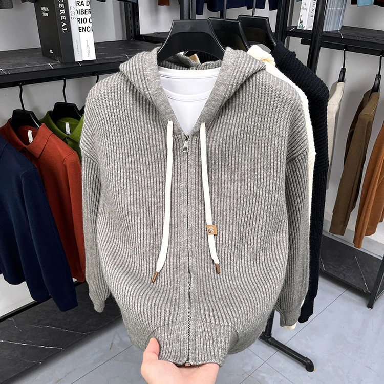针织衫/毛衣男士连帽外套秋季新款宽松休闲时尚百搭潮流纯色毛衣