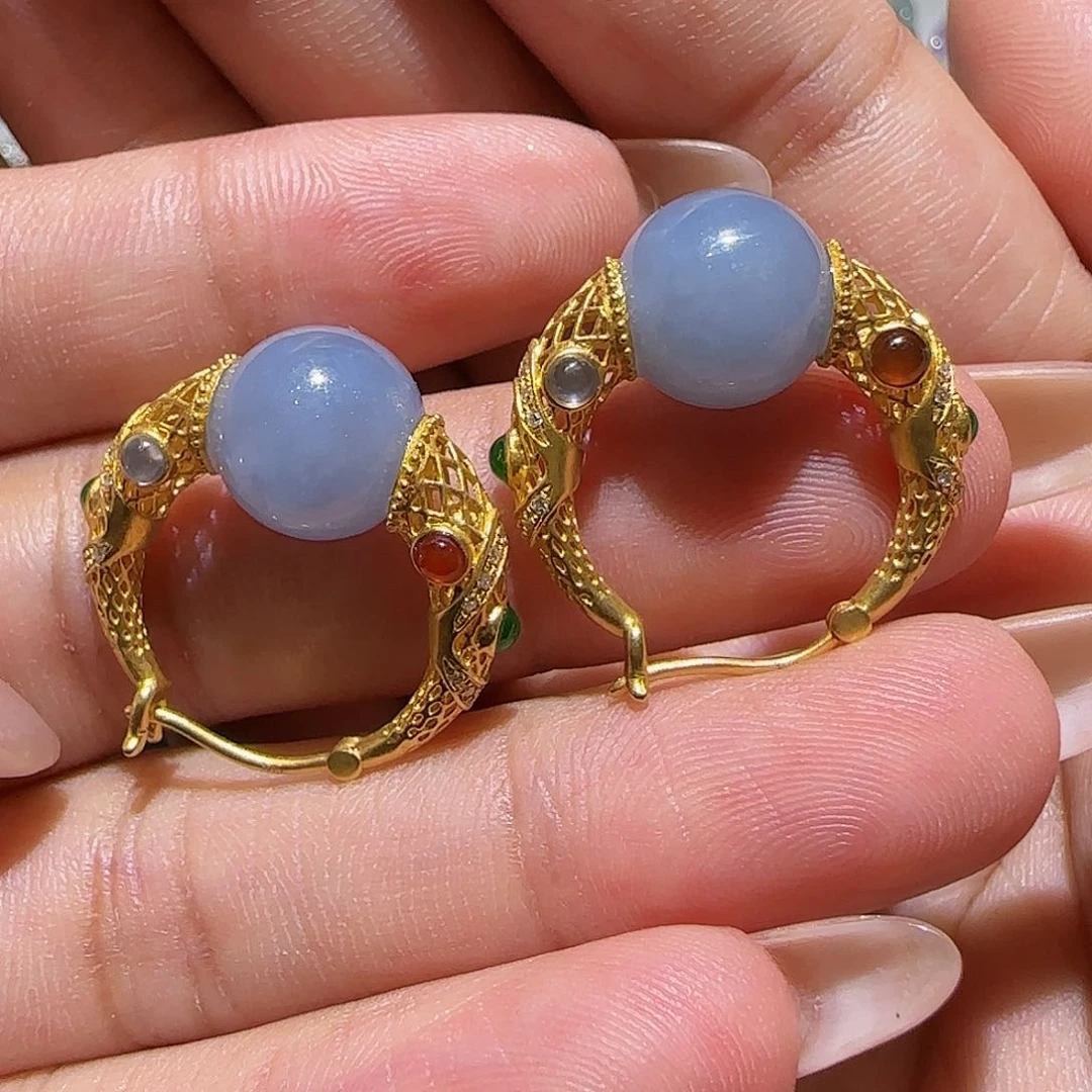 【闪购商品】18K金镶嵌翡翠耳饰天然