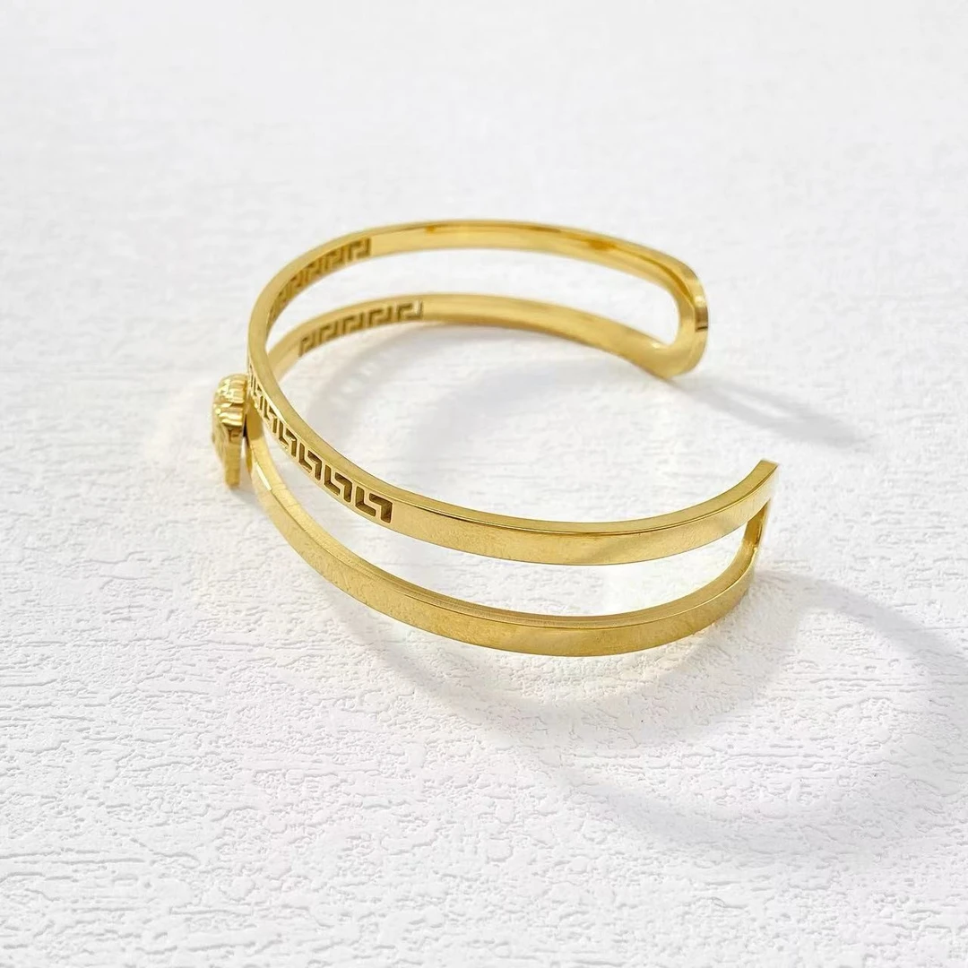 钛钢手镯 木木（ZF2279）预售 内径58毫米 美杜莎回形纹开口手镯