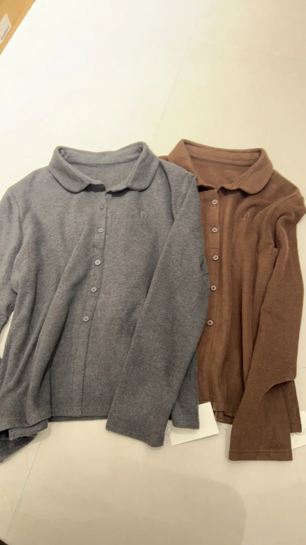 双面德绒翻领打底衫单排扣polo衫上衣