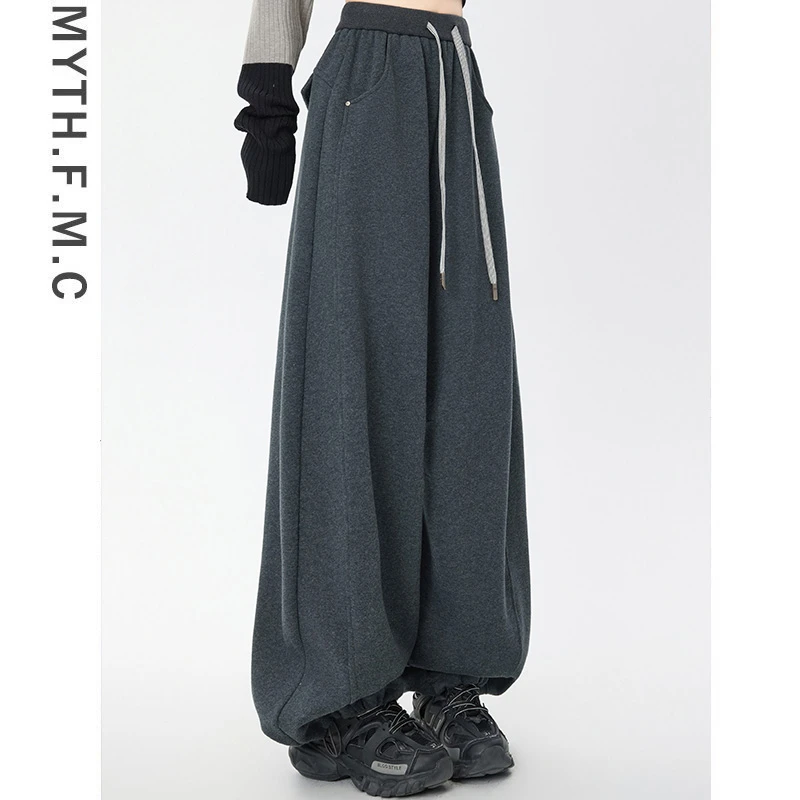 加绒糯米卫裤子女秋冬季2025新款今年流行爆款宽松弯刀运动阔腿裤