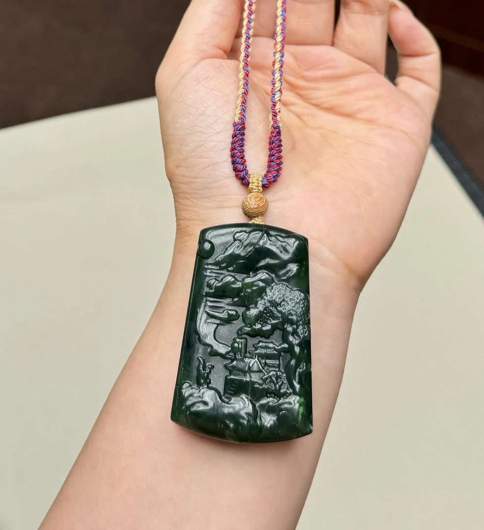 乐山乐水·和田玉碧玉山水牌