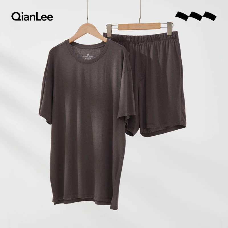 QIANLEE/浅力莫代尔棉羊毛混纺男士睡衣吸湿透气宽松休闲家居服夏