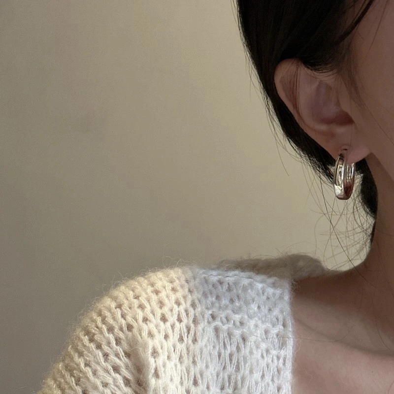 925银耳饰 S925纯银大耳圈C圈耳钉气上耳轻奢时尚上等纯银耳环