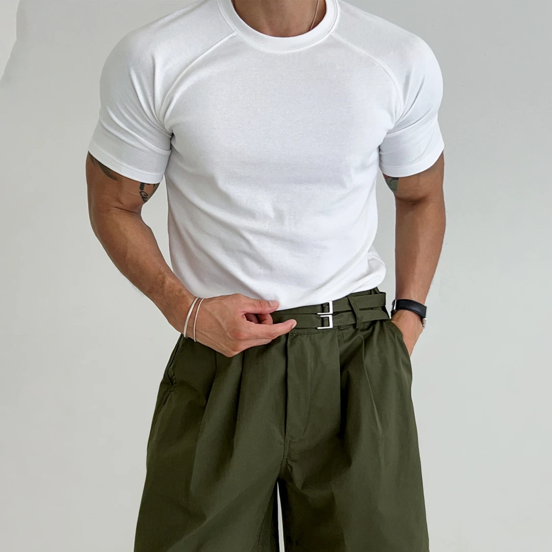 黑色插肩袖重磅短袖T恤男夏季显肌肉美式正肩短袖高级感痞帅半袖