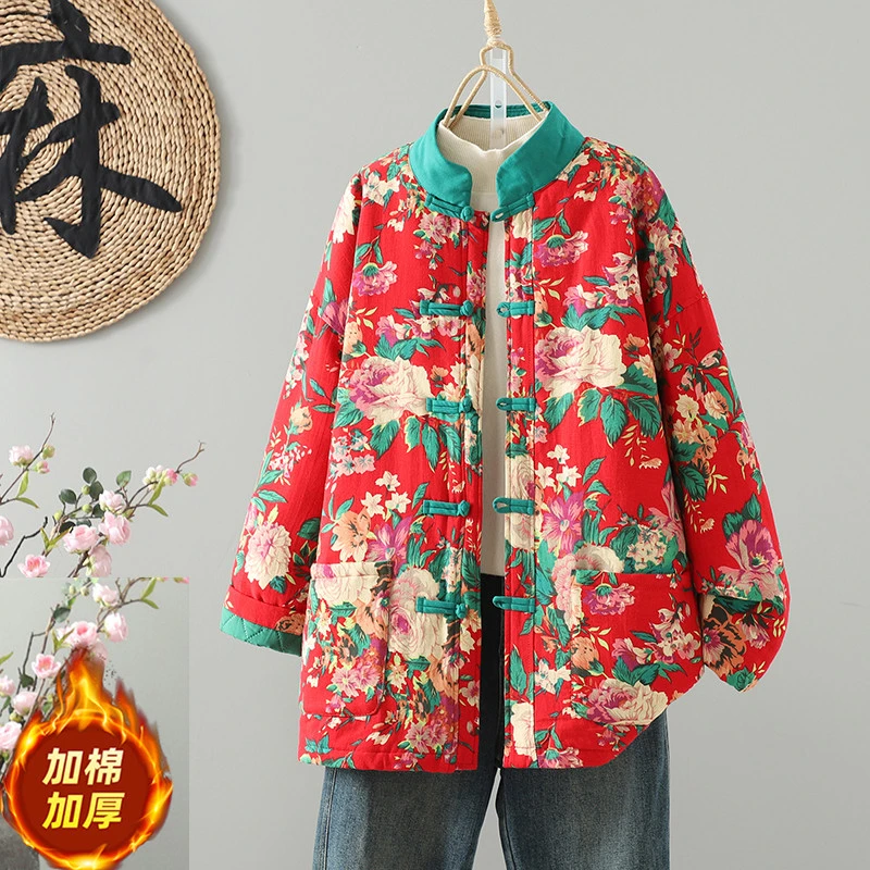 2025时尚款棉袄盘扣加厚冬季民族风保暖棉衣复古中式宽松棉服外套