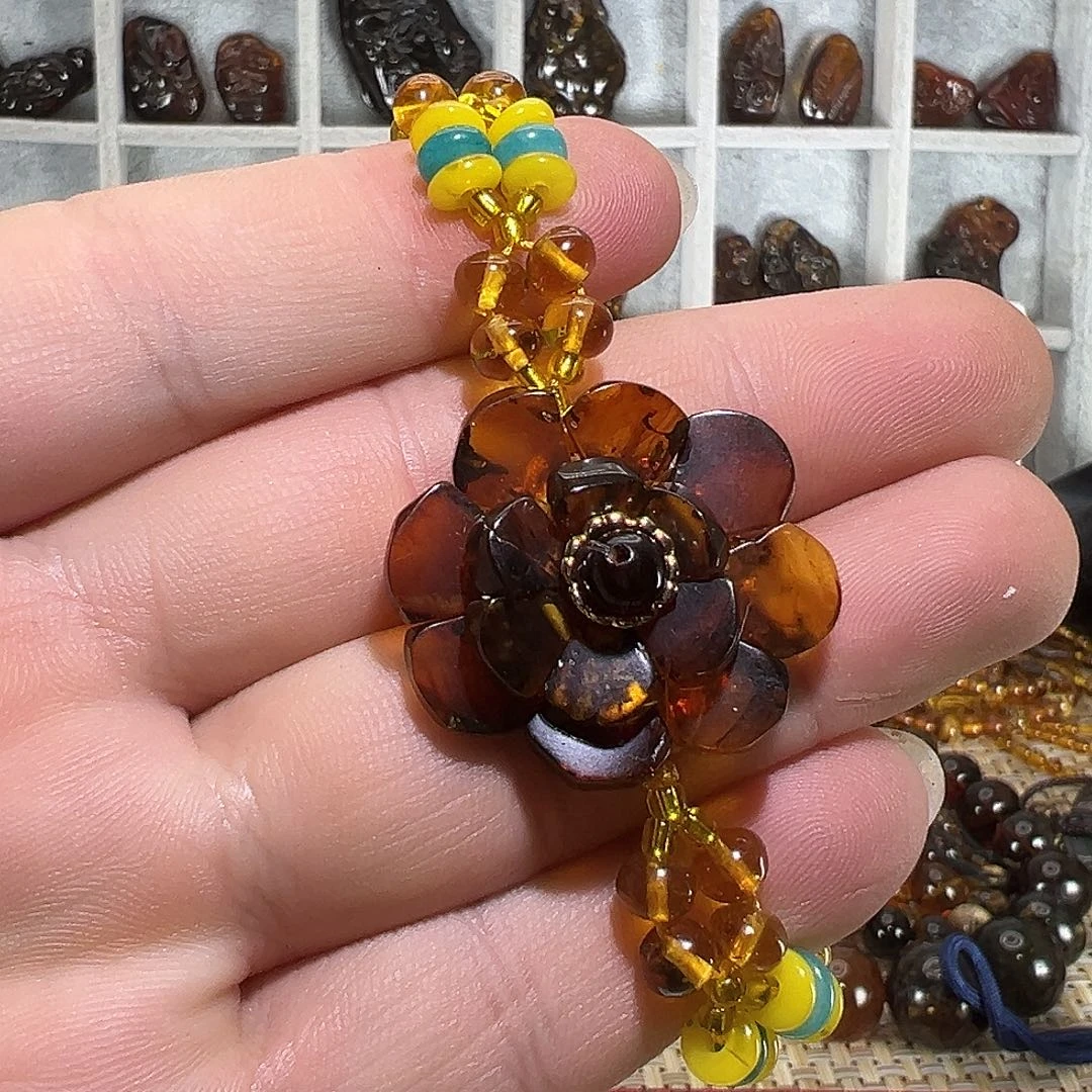 琥珀未镶嵌手链编织花瓣手链