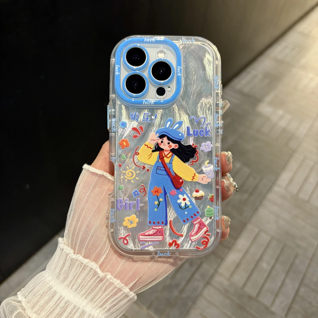 苹果/华为/oppo/vivo/小米 快乐女孩适用iPhone16羽纱奶油手机壳