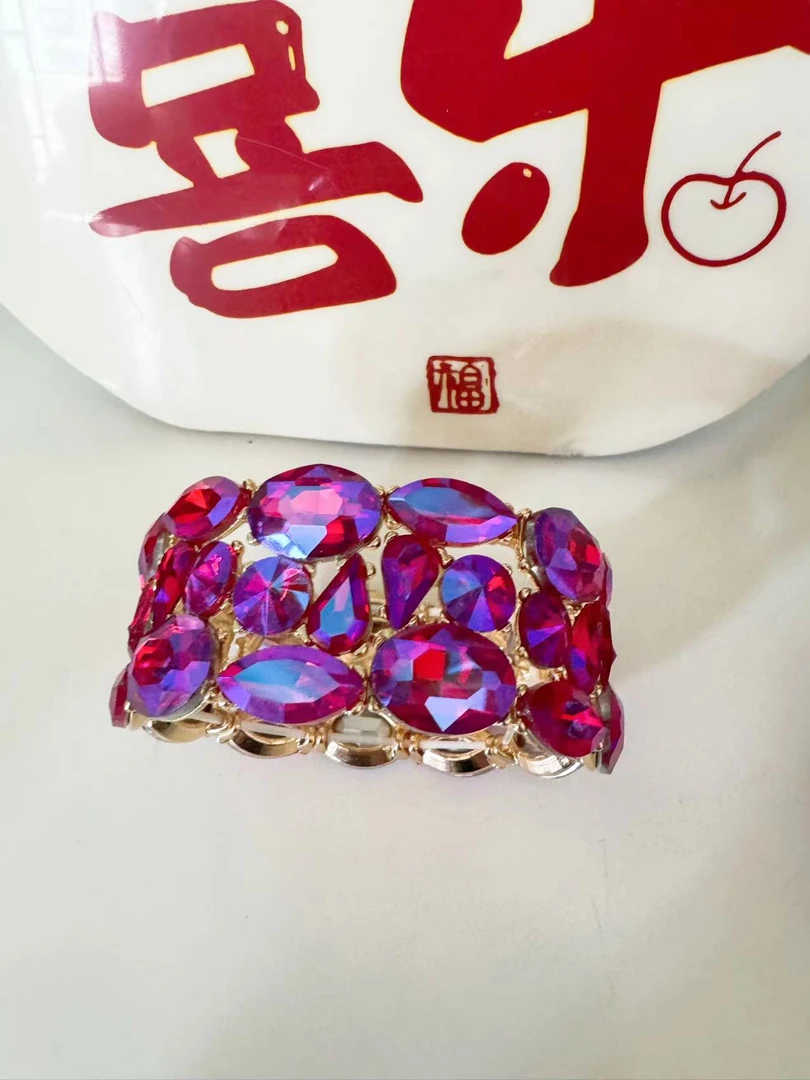 铜合金合成锆石手镯 铜合金   气质高雅玫红手镯5107