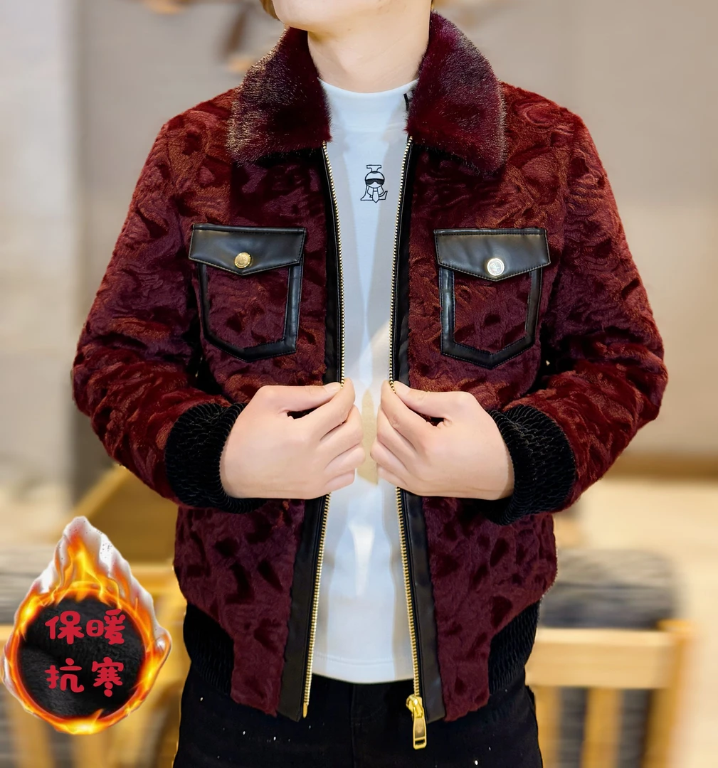 憾路者家2025冬季男士新款轻奢休闲纯色翻领保暖加绒大金貂外套