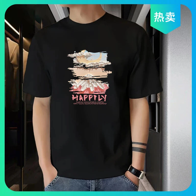 高级感冰丝短袖T恤男士夏季美式潮流宽松潮牌半袖t轻奢痞帅男装