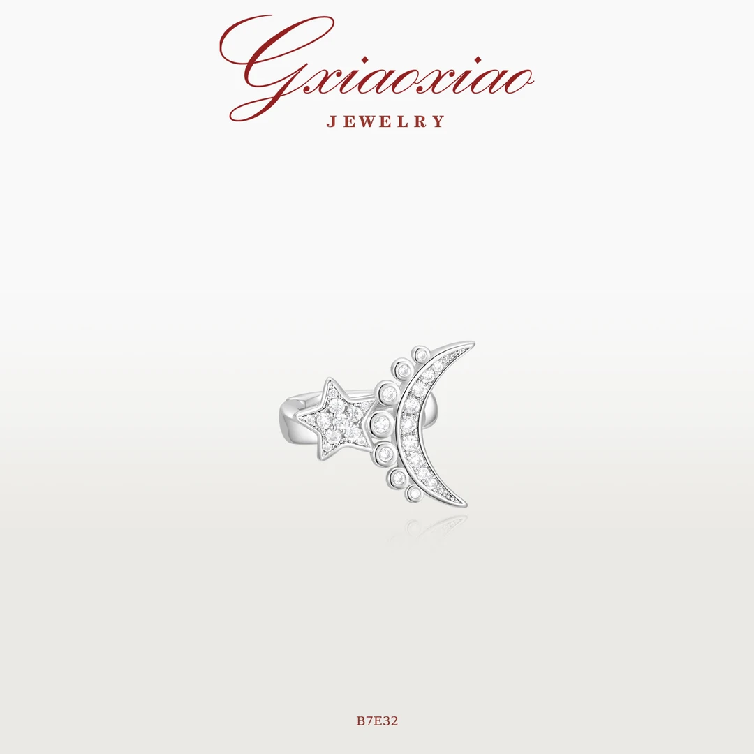 G XIAOXIAO 合成锆石耳饰 轻奢气质高级优雅月亮星星耳夹 B7E32
