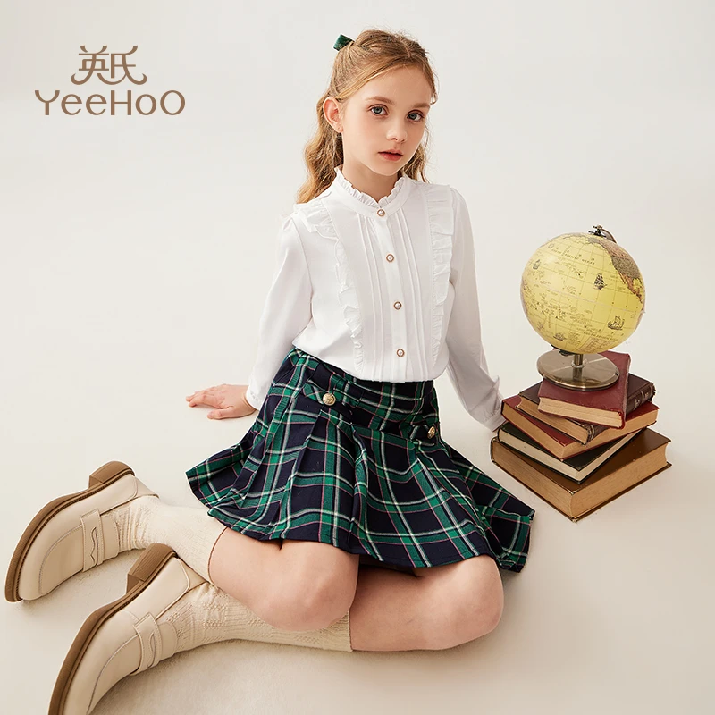 英氏【格纹半身裙】英伦学院风百搭女童裙子儿童半身裙女童小短裙