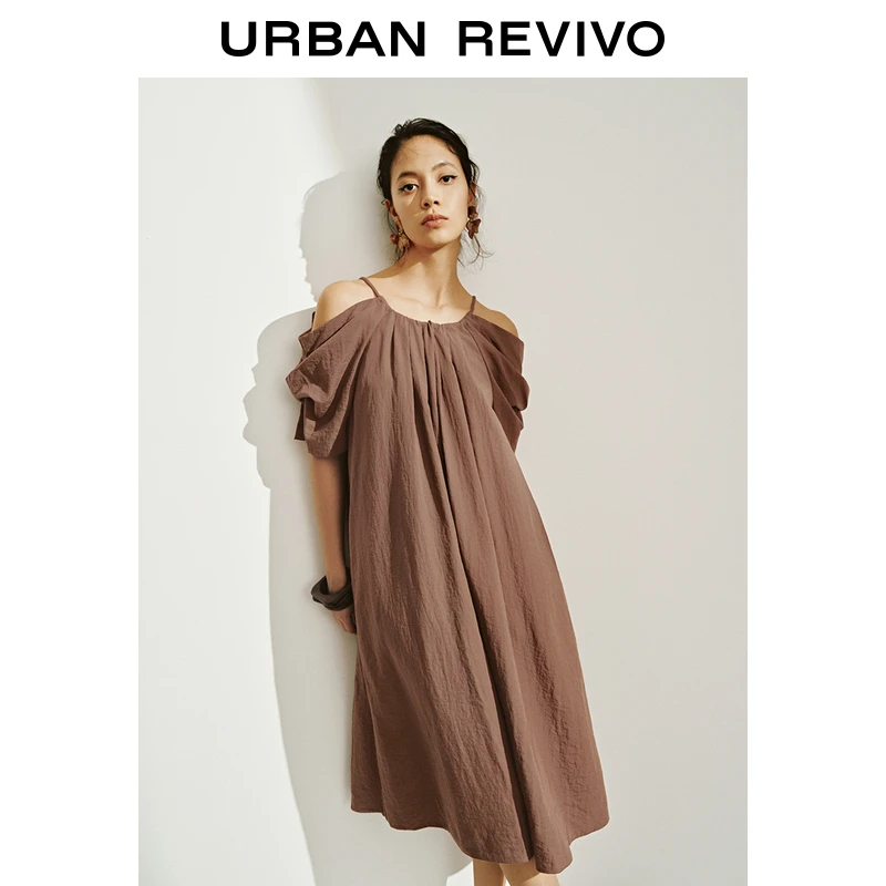 UR2025春季新款女装休闲波嬉风超宽松系带连衣裙UWH750015