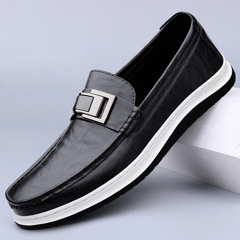 休闲男士皮鞋耐磨软底一脚蹬驾车鞋2025新款时尚百搭休闲豆豆潮鞋