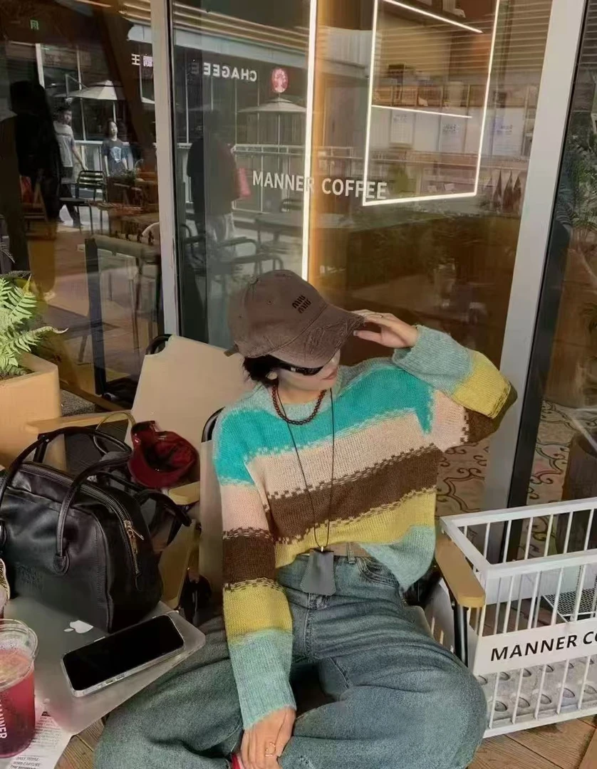 【666】922/50-137  条纹彩色毛衣圆领长袖针织衫