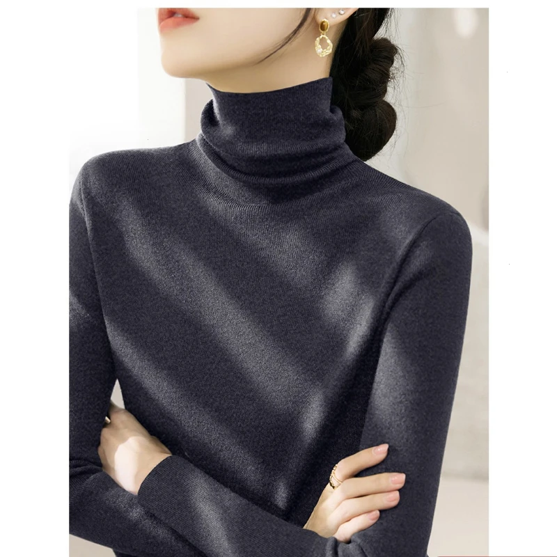 秋冬季大衣外套灰堆堆领针织衫毛衣新款长袖高级内搭女装打底上衣