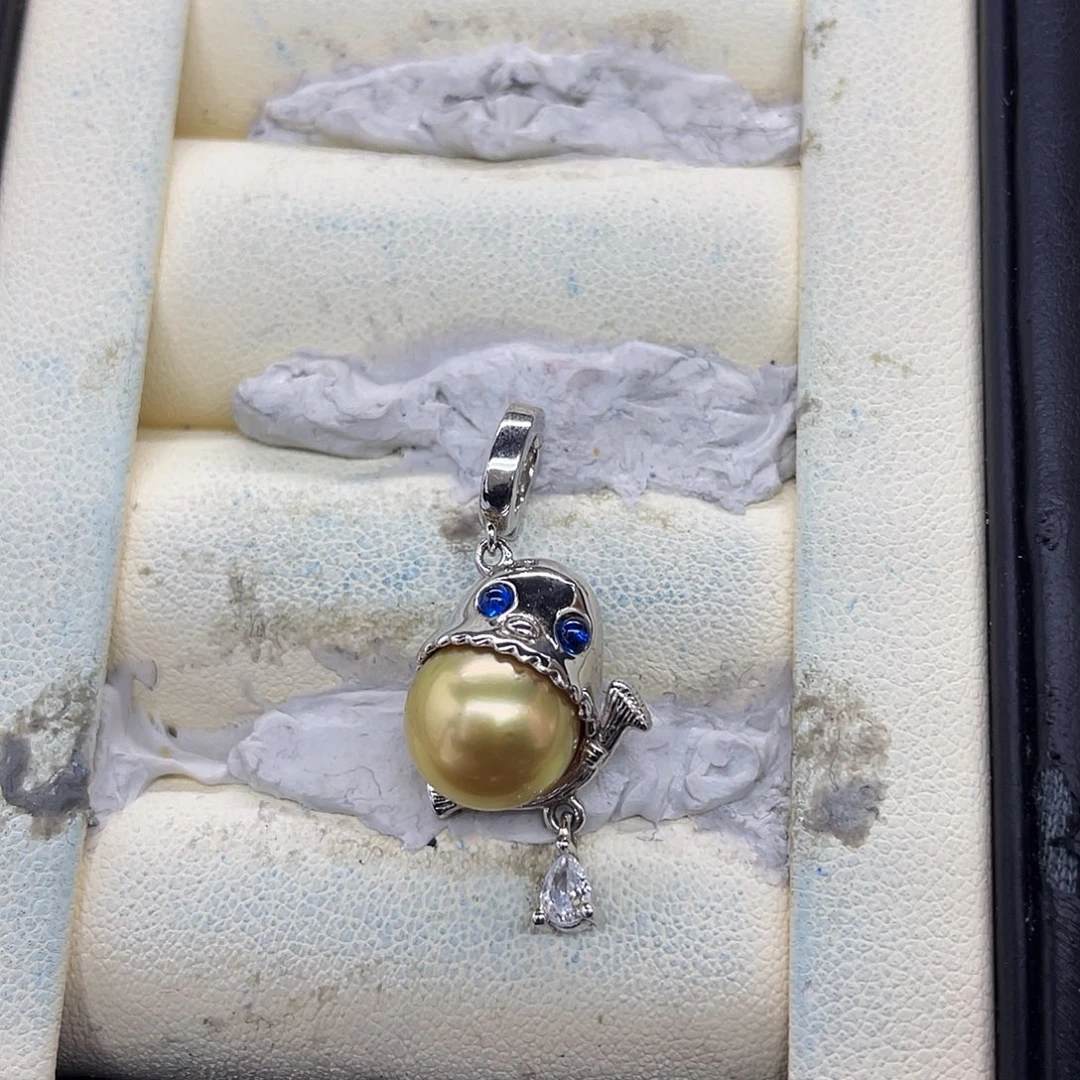 银S925镶嵌海水珍珠吊坠(不含链)金珠吊坠10-11mm