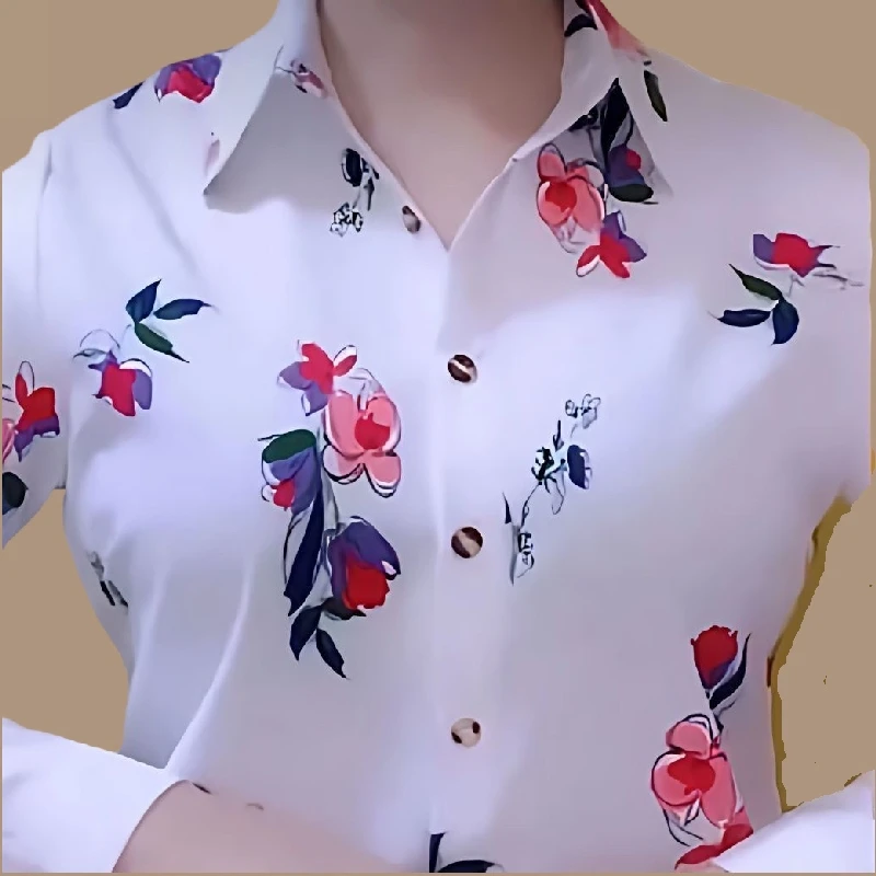 雪纺衬衫女长袖印花2024春秋新款花衬衣韩版修身洋气律动莫兰迪