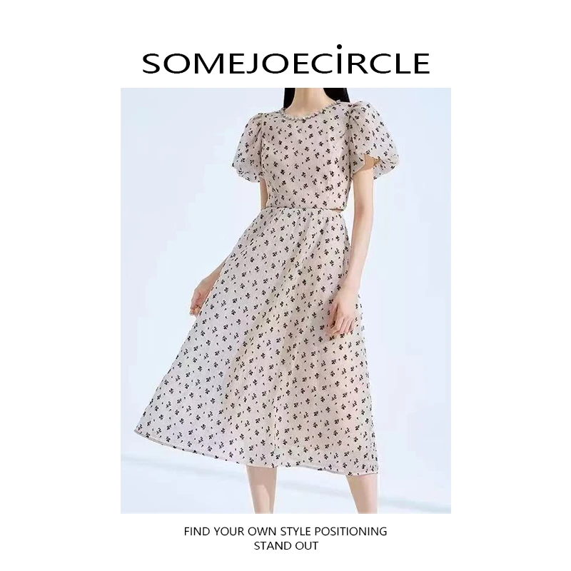 SOMEJOECIRCLE【福利2.0】黑标系列法式肌理感植绒碎花连衣裙女8620