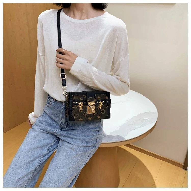 单肩包女士高级感斜跨复古小箱子轻奢女包老花小方包小众时尚休闲