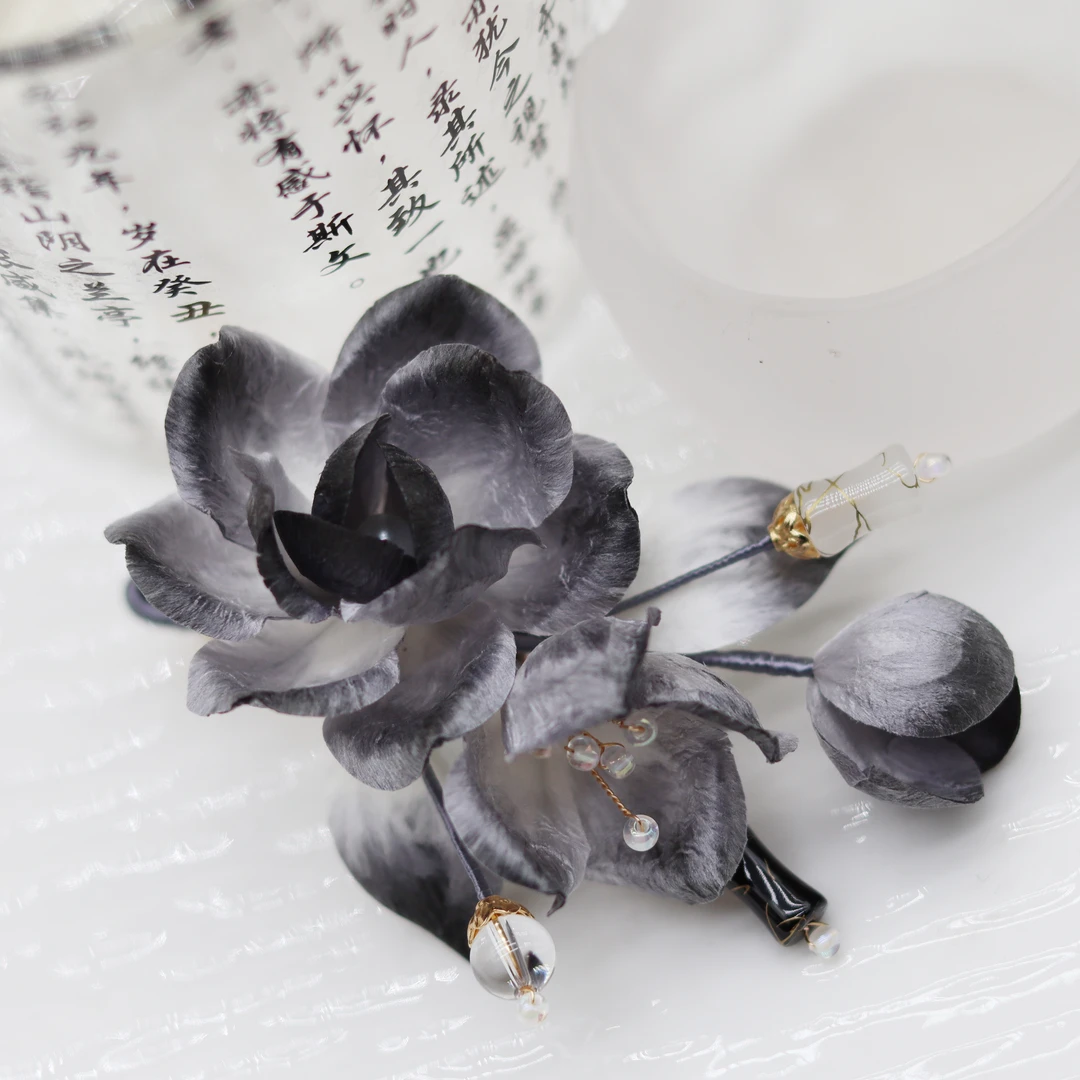 国画  蚕丝绒花夹子木簪子发钗发簪